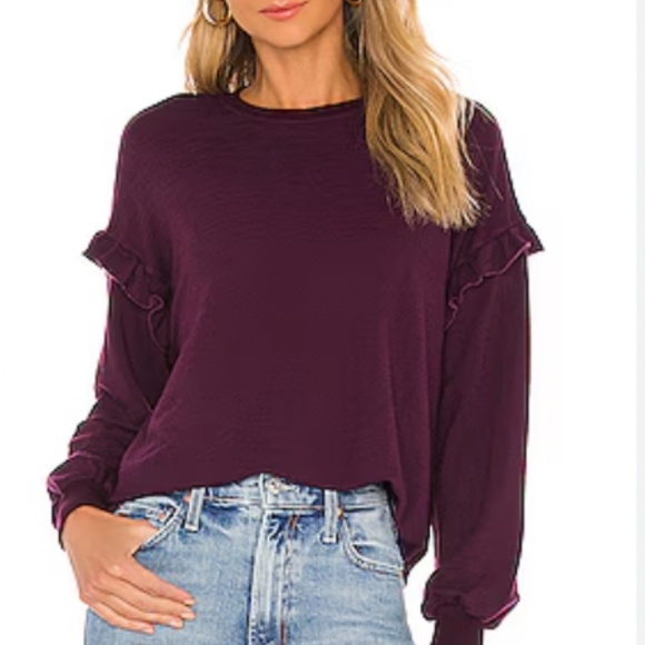 Monrow Super Soft Sweatshirt Ruffle Trim Purple Womens XSmall - Picture 1 of 10